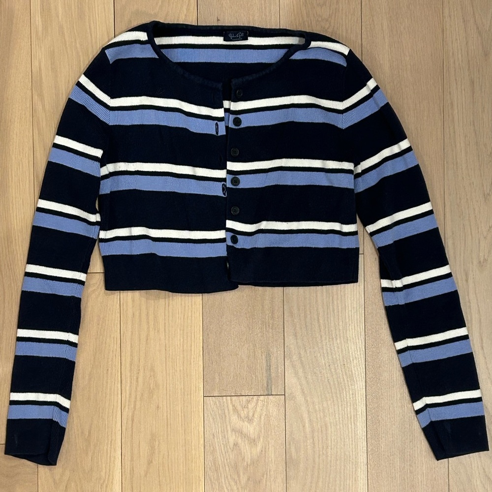 Brandy Melville Navy and White Striped Cardigan